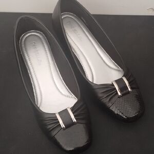 Marbella Impo Black Textured Flats with Silver Accents